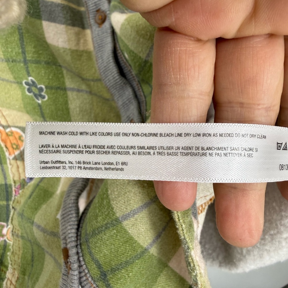 Urban Outfitters Out From Under green patchwork button-up shirt shacket jacket S - Picture 10 of 16